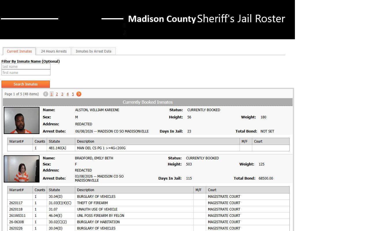 Madison County inmate population current jail roster search